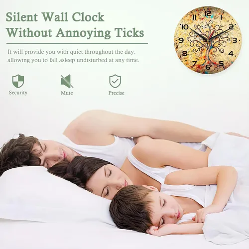 Miniatura 5 de Reloj de pared vintage, funciona con pilas, reloj de árbol para sala de estar, dormitorio, baño, cocina, 10 pulgadas Árbol de la vida vintage