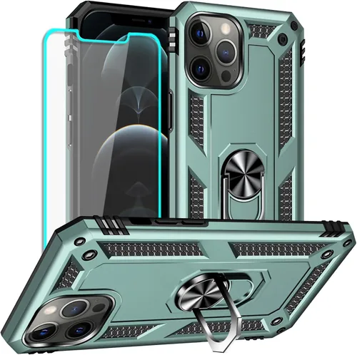 Miniatura 20 de Yiakeng Funda para iPhone 12 Mini: Funda para iPhone 12 Mini con protector de pantalla HD, fundas protectoras de grado militar con anillo para Verde