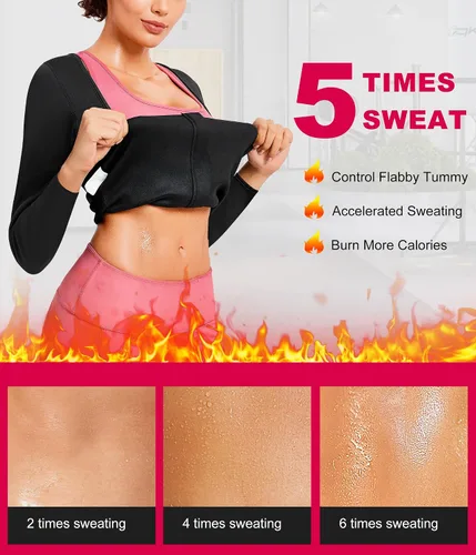 Miniatura 5 de Gotoly Mujer cintura entrenador caliente neopreno camisa sauna traje sudor cuerpo moldeador chaqueta superior cremallera manga larga
