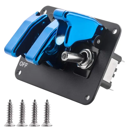 Miniatura 2 de Panel de interruptor de palanca, interruptor de encendido universal de 12 V, cubierta de 3 filas, revestimiento azul, panel de superficie anodizada
