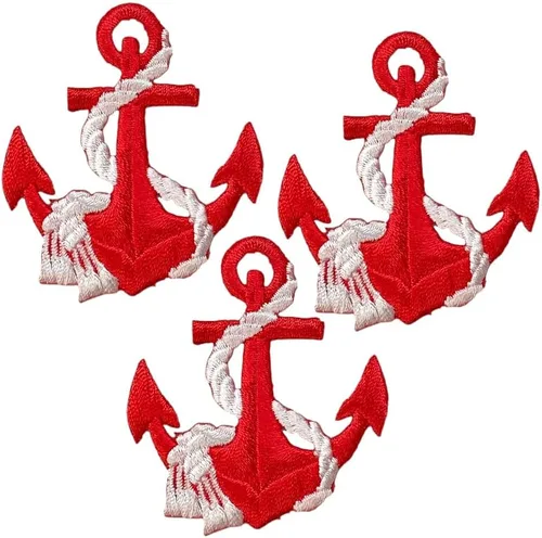 Miniatura 12 de Ancla, náutico, marinero, bordado, parche para planchar (ancla dorada, cuerda plateada)