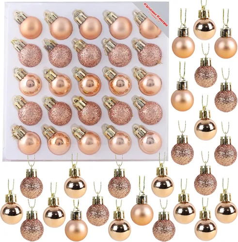 Miniatura 25 de Christmas Concepts® Juego de 25 mini bolas para árbol de Navidad - 25 mm - Adornos colgantes decorados con acabado brillante, mate y purpurina