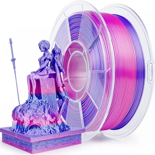 Miniatura 19 de ZIRO - Filamento PLA para impresora 3D de 0.069 pulgadas, filamento sedoso brillante multicolor para impresora 3D, cambio gradual de color PLA