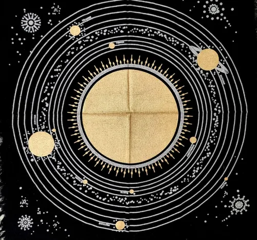Miniatura 5 de CRAFT KALA Tela de altar planetas espirituales, estrellas rituales y galaxia, hermoso sistema solar, sistema solar, oro y plata, 24 x 24 pulgadas