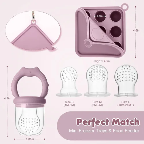 Miniatura 5 de Alimentador de frutas para bebés, moldes para paletas de leche materna, bandeja de silicona para congelar alimentos para aliviar la dentición, Lila
