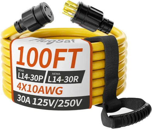 Miniatura 12 de PlugSaf Cable de extensión para generador de 50 pies y 30 amperios, 4 puntas, NEMA L14-30P/L14-30R calibre 10 STW 125/250 V, cable generador