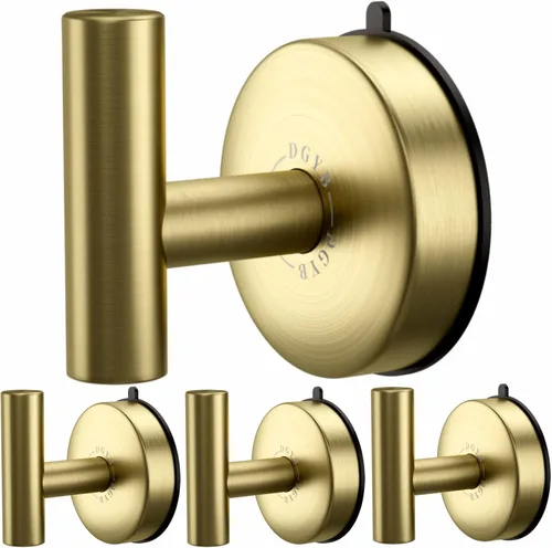 DGYB Ganchos grandes con ventosa para ducha, juego de 4 ganchos dorados para toallas, de acero inoxidable para ducha interior, ganchos de pared
