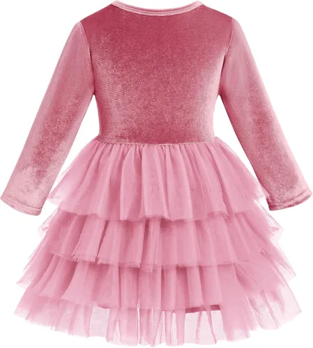 Miniatura 26 de IDOPIP Vestido tutú de terciopelo para niñas pequeñas, vestido de manga larga para princesa, Navidad, cumpleaños, fiesta, boda, vestidos de otoño e
