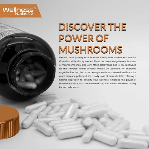 Miniatura 6 de WELLNESS LABSRX Cápsulas de suplemento de hongos extracto 10:1, cápsulas complejas de hongos 1000 mg, suplemento de melena de león con cola de pavo