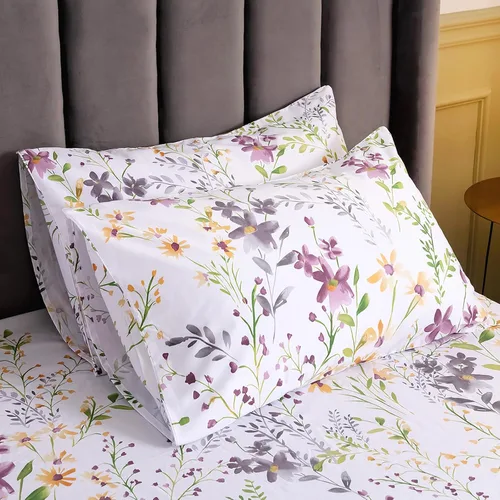 Miniatura 2 de QSH Juego de 2 fundas de almohada 100% de algodón egipcio con estampado botánico de flores amarillas, fundas de cama de lujo con cierre de sobre