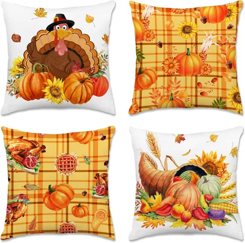 Miniatura 28 de pinata Juego de 4 fundas de almohada de otoño de 18 x 18 pulgadas, almohadas decorativas de otoño para sofá, hogar y exterior, decoración de otoño