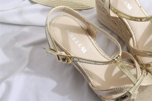 Miniatura 5 de Sandalias de tacón de cuña elegantes para mujer, tacón con correa en T