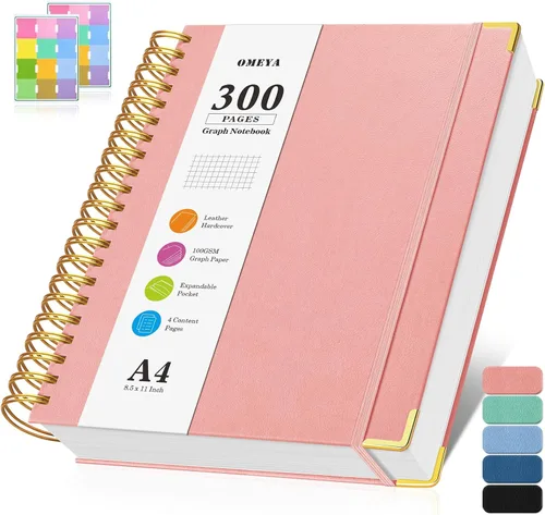 Miniatura 9 de Cuaderno de papel cuadriculado, cuaderno de cuadrícula en espiral de 8.5" X 11", diario de cuero de tapa dura de 300 páginas, cuaderno de papel Negro