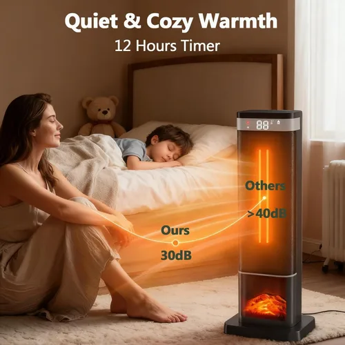 Miniatura 5 de Calentador de ambiente de 24" de 1500 W para uso en interior, calentador eléctrico portátil con control remoto, calentadores pequeños