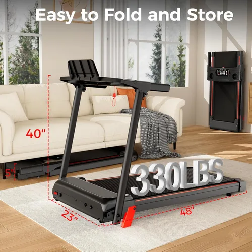 Miniatura 8 de Treadmills for Home 3.0HP Quiet Foldable Treadmill with Incline, Portable Walking Pad with Handle Bar, Walking Pad Treadmill for Running and Jogging