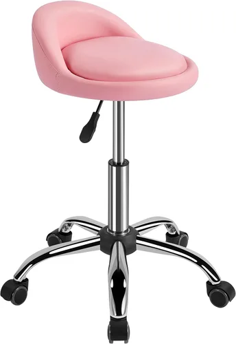 Miniatura 11 de Yaheetech Taburete Rodante Ajustable Taburetes Giratorios Silla con Ruedas y Soporte para la Espalda Redondo Tatuaje Cuero PU Taburetes de Salón