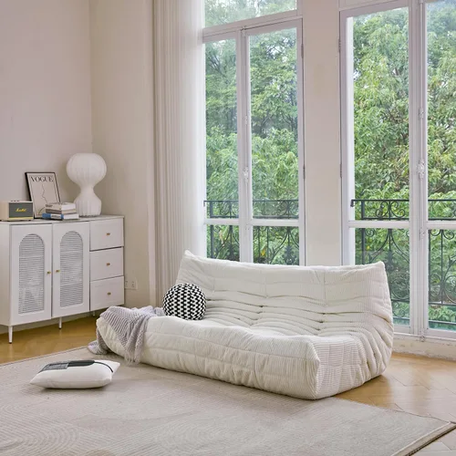 Miniatura 4 de N&V Fireside Sofá de Tres Plazas, Piso de Tamaño Individual Sin Brazos de Mediados de Siglo, Silla de Salón de Piso de Pana Premium Suave, Silla