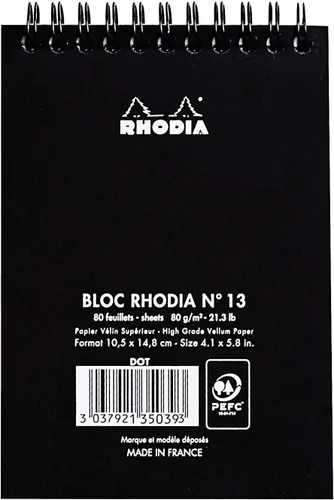 Miniatura 3 de Rhodia Bloc de notas de 4 x 6 pulgadas, cuadrícula de puntos, micro perforado, 80 hojas negras, paquete de 3