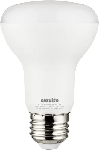 Sunlite Foco empotrable LED 90 CRI R20, 8 vatios (50 W = ), 525 lúmenes, regulable, base media (E26), ángulo de haz ancho de 110°, compatible con el