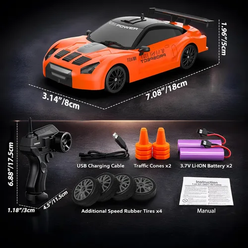 Miniatura 7 de Auto de control remoto RC Drift Car 2.4GHz escala 1:24 4WD 15KM/H Modelo de vehículo de alta velocidad con luces LED Drifting Tire Racing Sport Toy