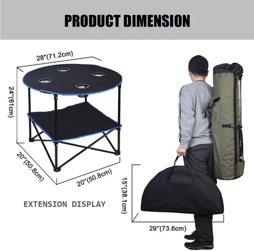 Miniatura 3 de LEADALLWAY Mesa de Picnic Plegable Portátil Mesa de Camping al Aire Libre con 4 Portavasos y Bolsas de Transporte, Mesa de Viaje de Lona Plegable
