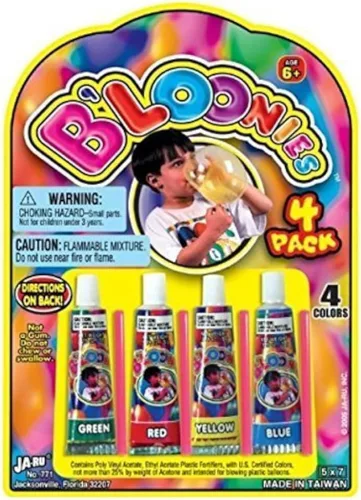 JA-RU B'loonies - Globos de plástico variados 4 (4 tubos en 1 paquete), gran juguete original para hacer burbujas, juguetes clásicos retro FOK para