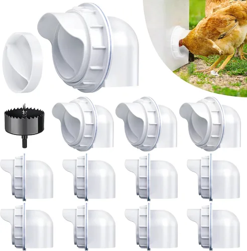 Miniatura 11 de Comedero de pollo para bricolaje, sin residuos, 6 unidades de puerto automático de alimentación para aves de corral con tapón y sierra de agujero