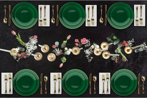 Miniatura 3 de Trendables Juego de platos desechables con cubiertos, color verde para 40, incluye 40 platos, juego de cubiertos con tenedores de plástico
