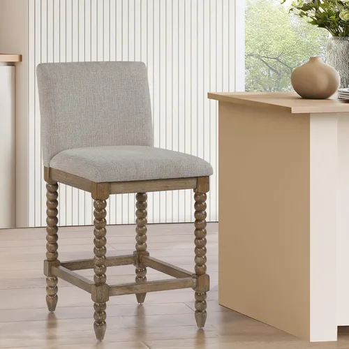 Miniatura 10 de DUHOME Taburete de mostrador de husillo con asiento acolchado de resorte, taburetes de bar de madera de granja de 26 pulgadas de altura