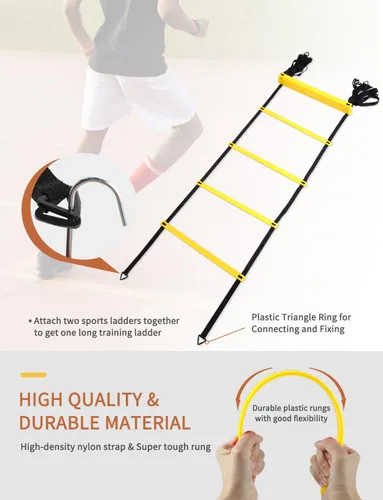 Miniatura 5 de GHB Agility Ladder,Football Training Equipment Set,4 Agility Hurdles, 20 feet12 Rungs Speed Ladder,12 Disc Cones,Resistance Parachute, Jump Rope, 5