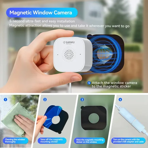 Miniatura 3 de Cámara magnética para ventana, cámara de seguridad para ventana con visión nocturna, cámara interior de 3MP 2K para seguridad del hogar, habilitada