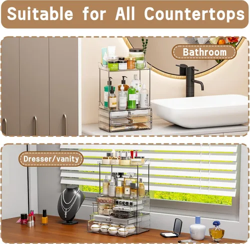 Miniatura 5 de Paquete de 3 organizadores de baño y encimera de almacenamiento con 7 cajones, organizador apilable, organizador de cuidado de la piel de gran