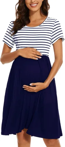 Miniatura 3 de Vestido de maternidad de manga corta para mujer, ropa de embarazo con bolsillos