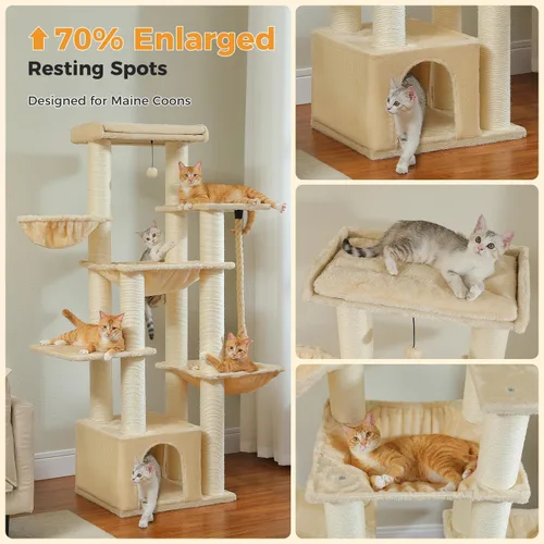 Miniatura 6 de Árbol para gatos resistente de 67 pulgadas para gatos grandes adultos de interior, torre XXL para gatos con 13 postes rascadores gruesos (φ4.3)