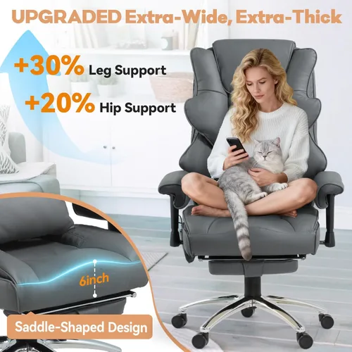 Miniatura 6 de Silla de oficina de masaje con reposapiés, silla de oficina ergonómica con calefacción ejecutiva con respaldo reclinable, brazos ajustables y Gris