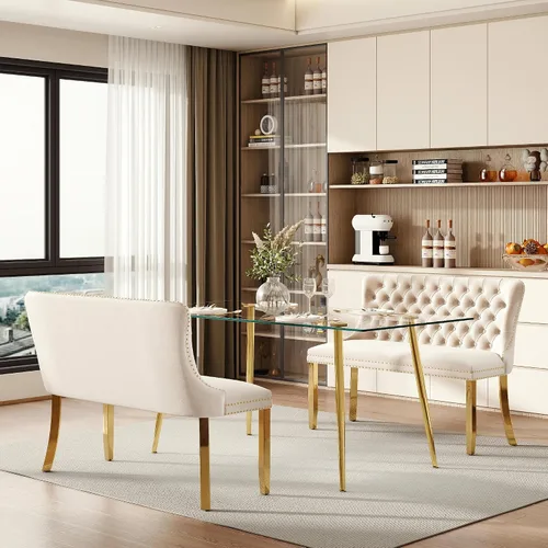 Miniatura 45 de Baysitone Juego de mesa de comedor de vidrio de 51 pulgadas para 4, juego de 5 piezas moderno de comedor, mesa de cocina rectangular de vidrio con 4