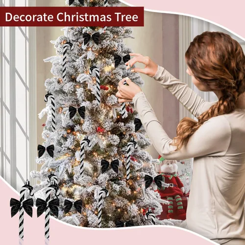 Miniatura 7 de 24 piezas de decoraciones navideñas de bastón de caramelo, lazos de bastón de caramelo con purpurina de 5.5 pulgadas para árbol de Navidad, adorno