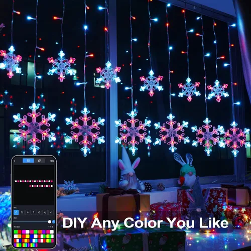 Miniatura 3 de Luces de Navidad inteligentes de copo de nieve, 156 luces LED de 12 gotas de 3.5 m, enchufe, control remoto por aplicación con 16 millones