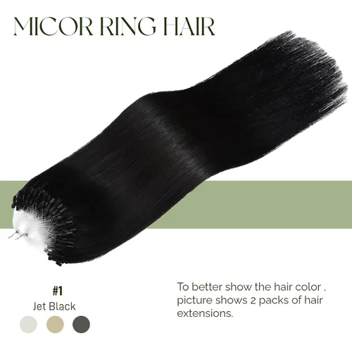 Miniatura 2 de Micro Link - Extensiones de cabello humano Remy virgen con micro anillo, extensiones de cabello humano de 0.02 oz/hebra, 1.76 oz, extensiones de #1