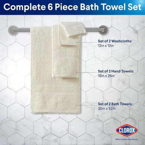 Miniatura 2 de CLOROX Toallitas de baño 100% algodón aptas para usar blanqueador, de secado rápido (12" x 12"), altamente absorbentes, suaves y ligeras, ideales