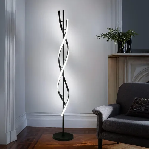 Miniatura 5 de Lámpara de pie moderna en espiral para sala de estar, lámpara de pie de esquina LED regulable de 30 W con control remoto, lámparas de pie negras