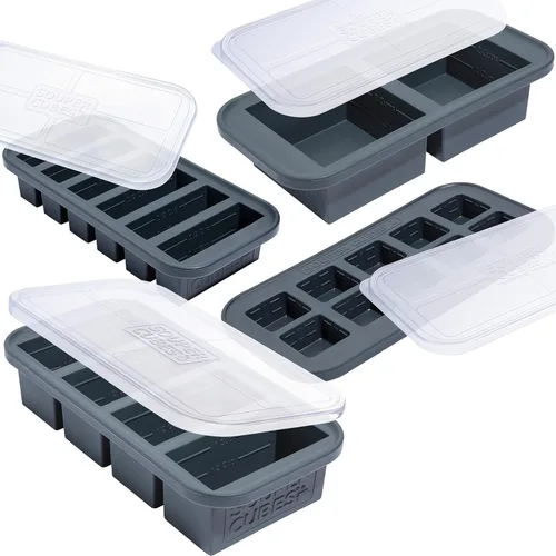 Souper Cubes Set de regalo de moldes de silicona para congelador con 2 cucharadas, 1/2, 1 y 2 tazas de bandejas de silicona para congelador con
