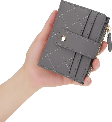 Miniatura 26 de Cartera de cuero para mujer, pequeña, compacta, plegable, con bolsillo para monedas con cremallera