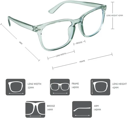 Miniatura 3 de Gafas de luz azul para mujeres y hombres, paquete de 2, anteojos de luz azul, anteojos cuadrados de bloqueo de luz azul a la moda, anteojos verdes