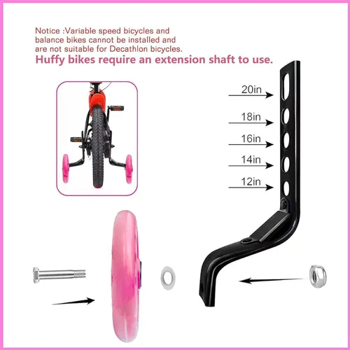 Miniatura 4 de Ruedas de entrenamiento para bicicleta de 12/14/16/18/20 pulgadas, rueda de silencio flash (rosa claro)