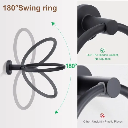 Miniatura 5 de Juego de accesorios de baño negro mate de 4 piezas, juego de toallero de acero inoxidable montado en la pared, incluye toalla de mano de 24