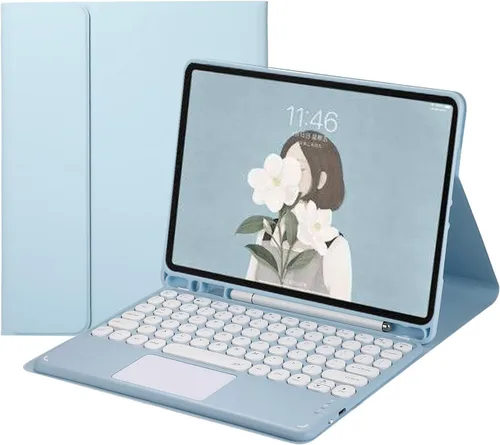 Miniatura 19 de Funda de teclado para Samsung Galaxy Tab A8 de 10.5 pulgadas 2022, teclado táctil de tecla redonda, teclado inalámbrico desmontable magnético Azul