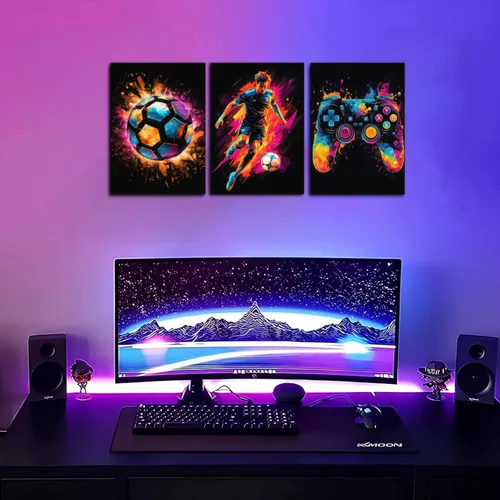 Miniatura 2 de BGFCE Arte de Lienzo de Pared para Gaming, Pinturas de Arte de Controlador de Juego con Salpicaduras de Tinta de Color, Pósteres para Estética