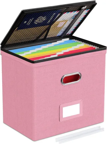 Miniatura 11 de Oterri Paquete de 2 cajas organizadoras de archivos con tapas, caja de archivos con bolsillos de malla, caja organizadora de documentos para Verde