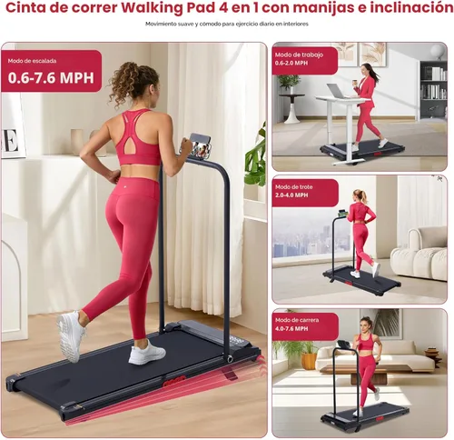 Miniatura 3 de Walking Pad with Incline and Handle Bar, 3.0HP Electric Protable Mini Walking Pad Treadmills for Home Small Space, Small Treadmill for Exercising